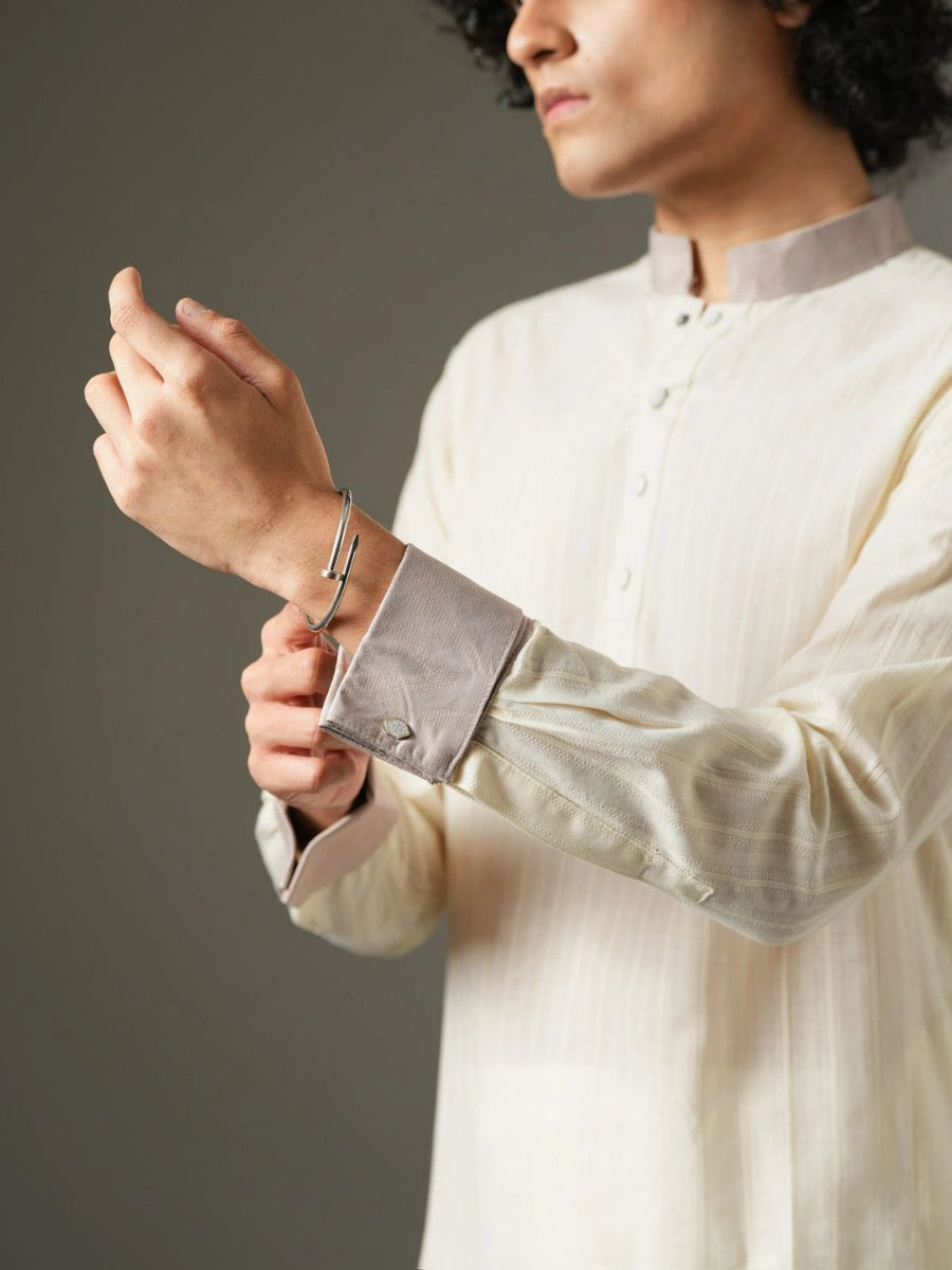 Off White Jacquard Panjabi